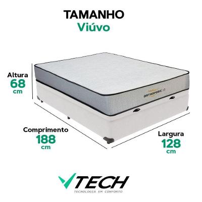 Cama Box com Baú Viúvo Bravus Espuma Ortopédico Tecido Branco Vtech 128CM