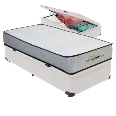Cama Box com Baú Solteirão Bravus Ortopillow Espuma Ortopédico Branco Vtech 96CM