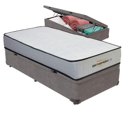 Cama Box com Baú Solteiro Bravus Espuma D33 Cinza Vtech