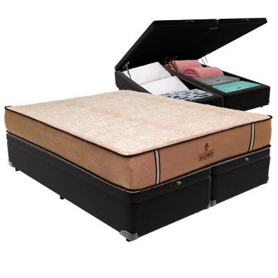 Cama Box com Baú Queen Madrid Pillow Top Molas Ensacadas Preto Vtech 158CM