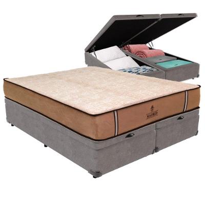 Cama Box com Baú Queen Madrid Molas Ensacadas Tecido Cinza Vtech 158CM