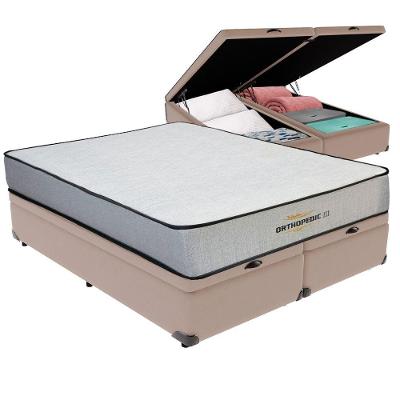 Cama Box com Baú Queen Bravus com Colchão Ortopédico D33 Bege Vtech