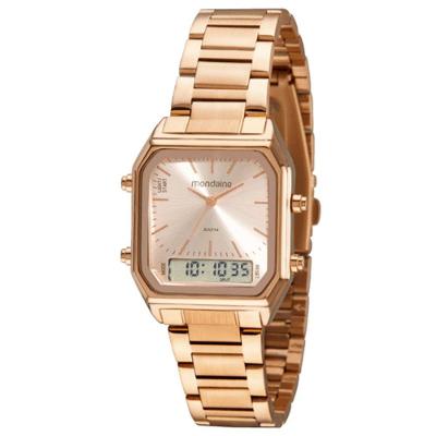 Relógio Feminino Anadigi Rosé Analógico e Digital Pulseira Aço Inox Rose Gold Mondaine