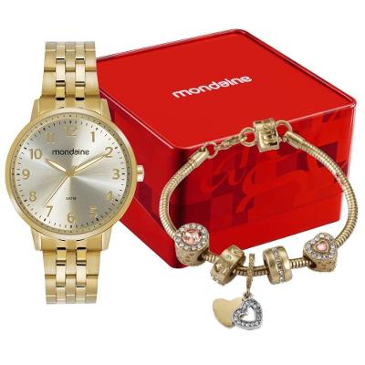 Relógio de Pulso Feminino Kit Numeração Completa Analógico Metal Mondaine