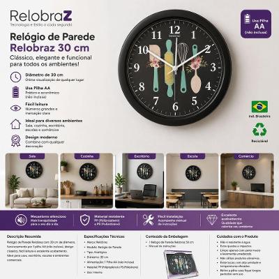 Relógio de Parede Analógico Clássico e Silencioso 30CM Relobraz