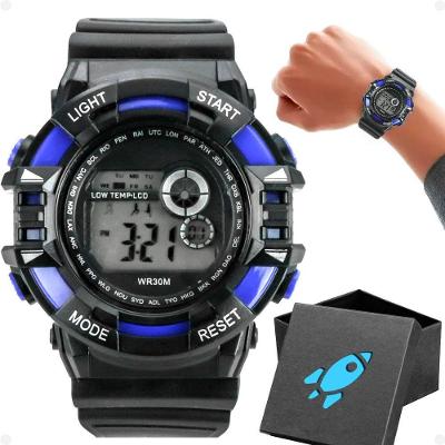 Relogio Infantil Digital Menino Kids Kit Silicone LED Preto Azul Orizom