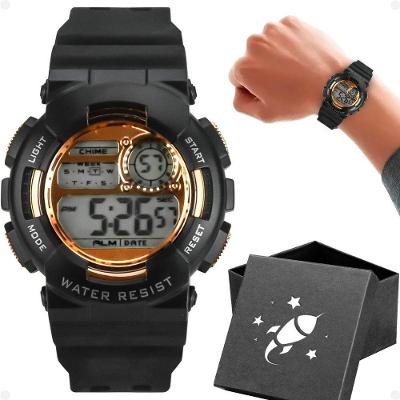 Relogio Infantil Digital Menino Kids Esportivo Silicone LED Preto com Detalhes em Rose Orizom