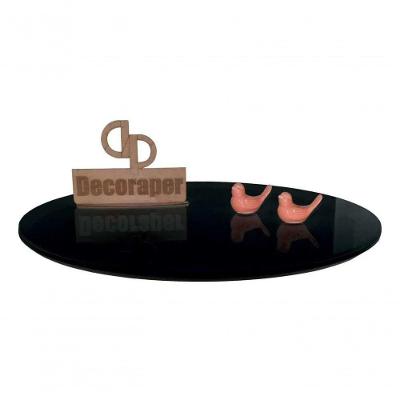 Prato Giratório com Vidro Sistema Interno MDF Laqueado para Servir Preto 50CM Decoraper