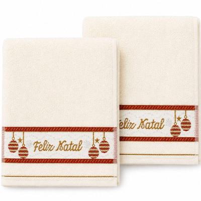 Kit 10 Toalhas de Mãos e Lavabo Natalina 100% Algodão 400g-m² Creme Bene Casa