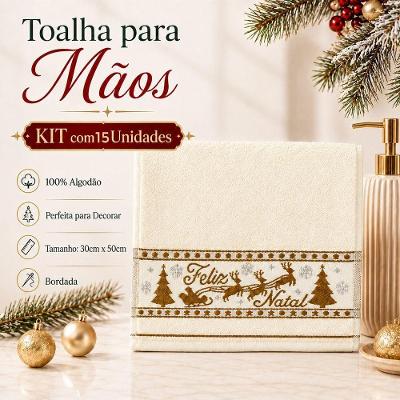 Kit 15 Toalhas de Mãos e Lavabo 30x50CM 100% Algodão 400g-m² Macias Creme e Pérola Bene Casa