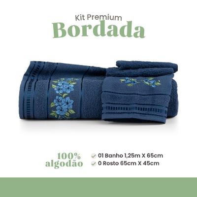 Jogo de Toalhas Premium 2 Peças 100% Algodão 290g-m2 Azul Casa com Amor
