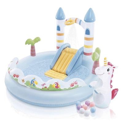 Piscina Inflável Infantil 56148 Playground Aquático Castelo Unicórnio com Escorregador Esguicho
