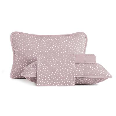 Jogo de Cama King 4 Peças Malha Fio Penteado Bits Estampa Poá Rosa 100% Algodão Altenburg