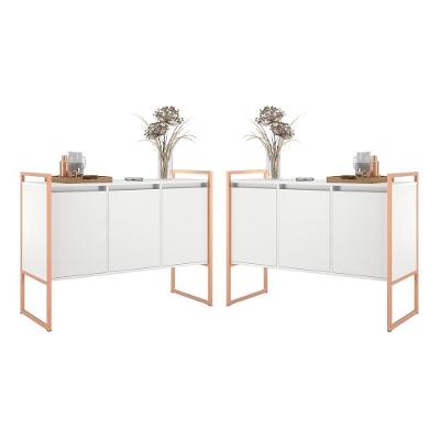 Armario Industrial Buffet Cadiz 3 Portas 1 Prateleira MDF 120CM Branco Cobre Casah