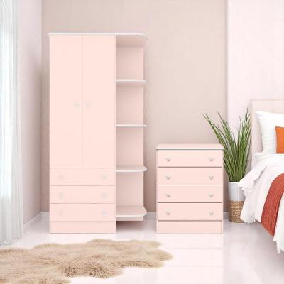 Conjunto Guarda Roupa Infantil e Comoda Doce Sonho 2 Portas 4 Gavetas Rosa Acetinado Qmovi
