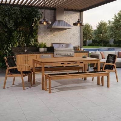 Conjunto Mesa de Jantar Trammare C07 6 Lugares Tampo MDF Bancos e Cadeiras com Braço Marrom Lyam
