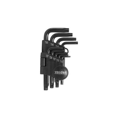 Vonder Jogo de Chaves Hexalobular VTX4 T10 a T50 9 Peças Aço Cromo Vanádio com Furo Guia