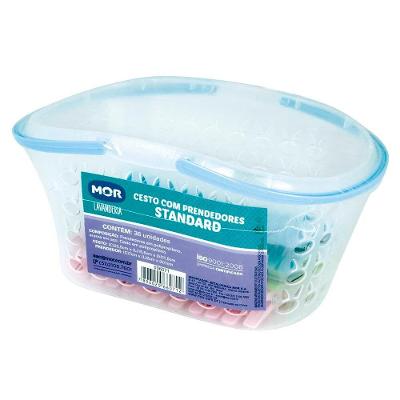 Cesto com Prendedores Standard para Roupa Polipropileno e Arame de Aço Lavanderia Rosa Verde Azul