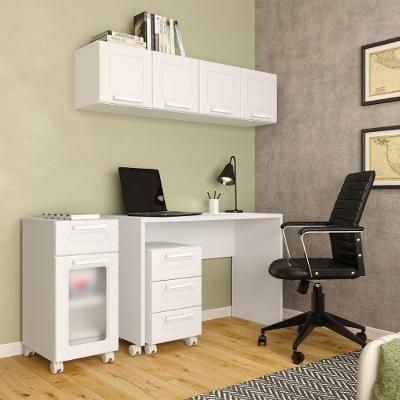Conjunto de Escritório Home Office Multi 5 Portas 4 Gavetas Aço Madeira Branco Bertolini