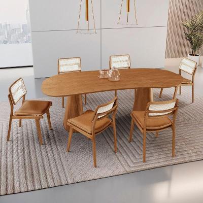 Conjunto de Jantar Noronha 6 Lugares Tampo MDF Cadeiras Eva Premium Estofadas Caramelo 180CM Moderna