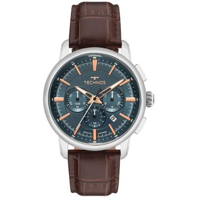 Relógio Masculino Grandtech JS25BDS-0A Cronógrafo Pulseira Couro Azul Prata Technos