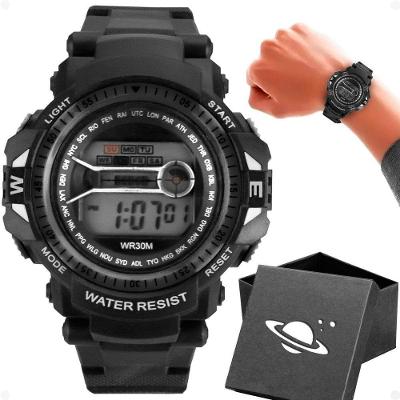 Relogio Infantil Menino Kids Digital Silicone Led Preto com Caixa Planeta Orizom