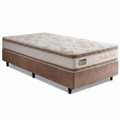 Cama Box com Colchão Solteiro Double Face Molas Ensacadas D33 Tecido Malha Branco Bege Hellen