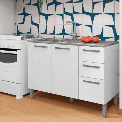 Balcão de Cozinha Versalhes 3 Portas 2 Gavetas 120CM Branco Supremo Kit's Paraná