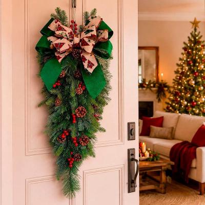 Guirlanda Coroa Natalina Decoração para Porta Parede Ambientes Internos Verde Ferro Plástico