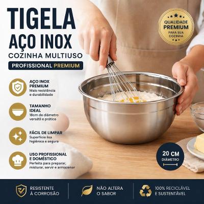 Tigela Inox Bowl 20cm Multiuso Profissional Inox Resistente Facil Limpeza Cozinha 2,6L Inox