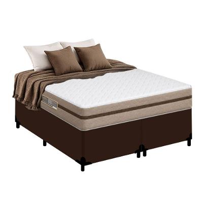 Cama Box Queen Bipartido Sintético + Colchão Molas Ensacadas Bioclassic Marrom Royal Sleep