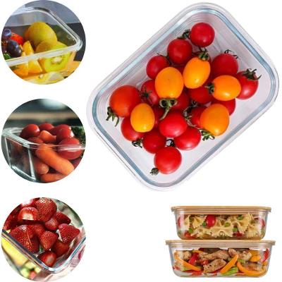 Pote de Vidro Hermético Retangular Tampa de Bambu Organização Alimentos Cozinha Transparente Lehaví
