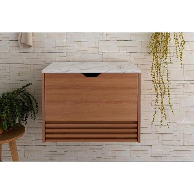 Gabinete de Banheiro BN3613 de Piso 1 Porta 1 Gaveta 60CM Amendoa Marmore Branco Tecno Mobili