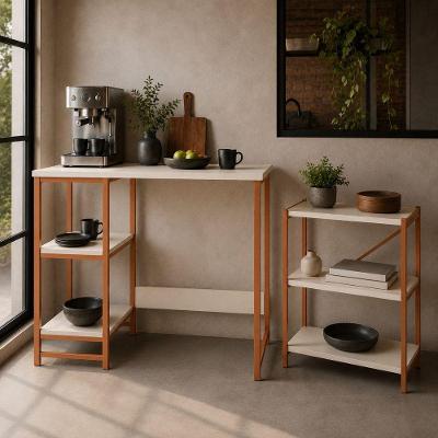 Kit Bancada Gourmet + Estante 3 Prateleiras com Cobre e Off White KLM Store