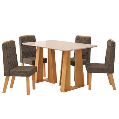 Conjunto de Jantar Mesa Karen 4 Lugares Tampo MDF com Vidro Pintado Cedro Off White Kit 4 Cadeiras