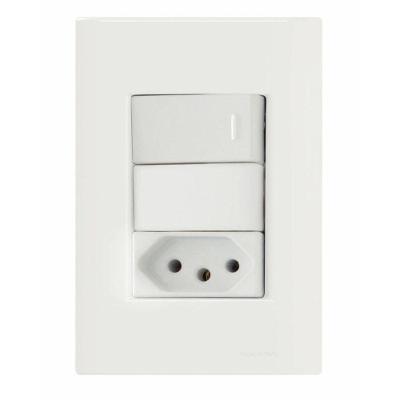 Conjunto de Interruptor e Tomada Giz com 1 Interruptor Simples e 1 Tomada 2P+T 10A 250V Branco