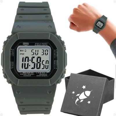 Relógio Infantil Menino Temática Foguete Digital Silicone LED Cinza Orizom com Caixa