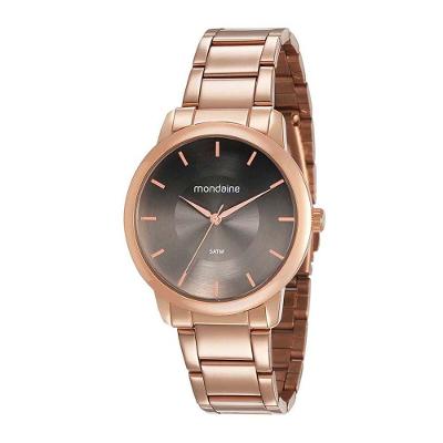 Relógio Feminino Visor Preto Degradê Rosé Analógico Aço Inox Rose Gold Mondaine