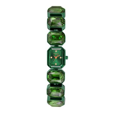 Relógio Feminino Analógico Verde Retangular Pulseira Pedras Facetadas Séculus