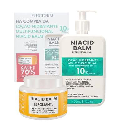 Kit Loção Hidratante Multifuncional e Esfoliante Corporal Peles Secas Hidratação Intensa Niacid Balm