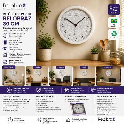 Relógio de Parede Relobraz 30CM Analógico Clássico e Silencioso 30CM