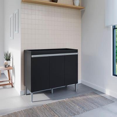 Balcão Manu 3 Portas 1 Prateleira MDP 120CM Preto AJL Móveis