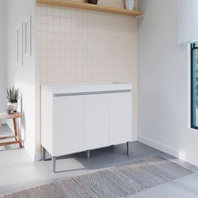 Balcão Manu 3 Portas MDF-MDP 120CM Branco com Prateleira AJL Móveis