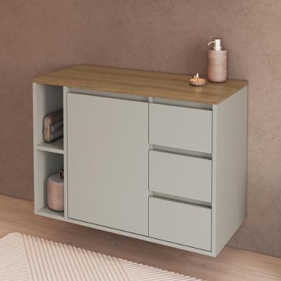 Balcão Gabinete de Banheiro Suspenso CRART-BAL003 1 Porta 3 Gavetas 80CM Bege Multimóveis