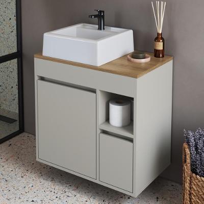 Balcão Gabinete de Banheiro CRART-BAL008 Suspenso 1 Porta 1 Gaveta MDP 60CM Bege Multimóveis
