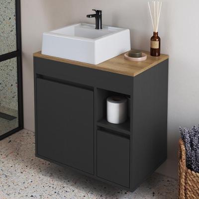 Balcão Gabinete de Banheiro com Cuba Suspenso 1 Porta 1 Gaveta 60CM Grafite Multimóveis
