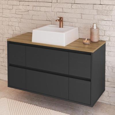 Balcão Gabinete de Banheiro com Cuba CRART-BAL007 Suspenso 2 Portas 4 Gavetas 88,4CM Grafite