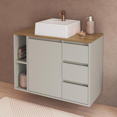 Balcão Gabinete de Banheiro com Cuba CRART-BAL006 Suspenso 1 Porta 3 Gavetas 80CM Bege Multimóveis