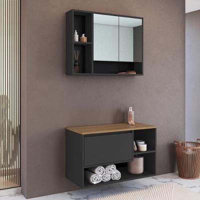 Armários Modulares de Banheiro CRART-CON016 Conjunto com Gabinete e Espelheira 3 Portas 80CM MDP