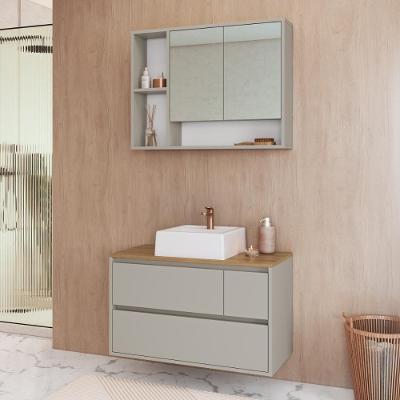 Armários Modulares de Banheiro CRART-CON005 4 Portas 3 Prateleiras MDP 80CM Bege Multimóveis